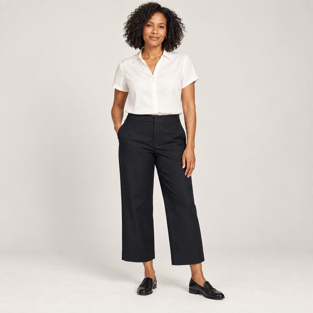 J.Crew Pants WMNS 2 Black Wide Leg Cropped Stretch Trouser Minimalist Workwear